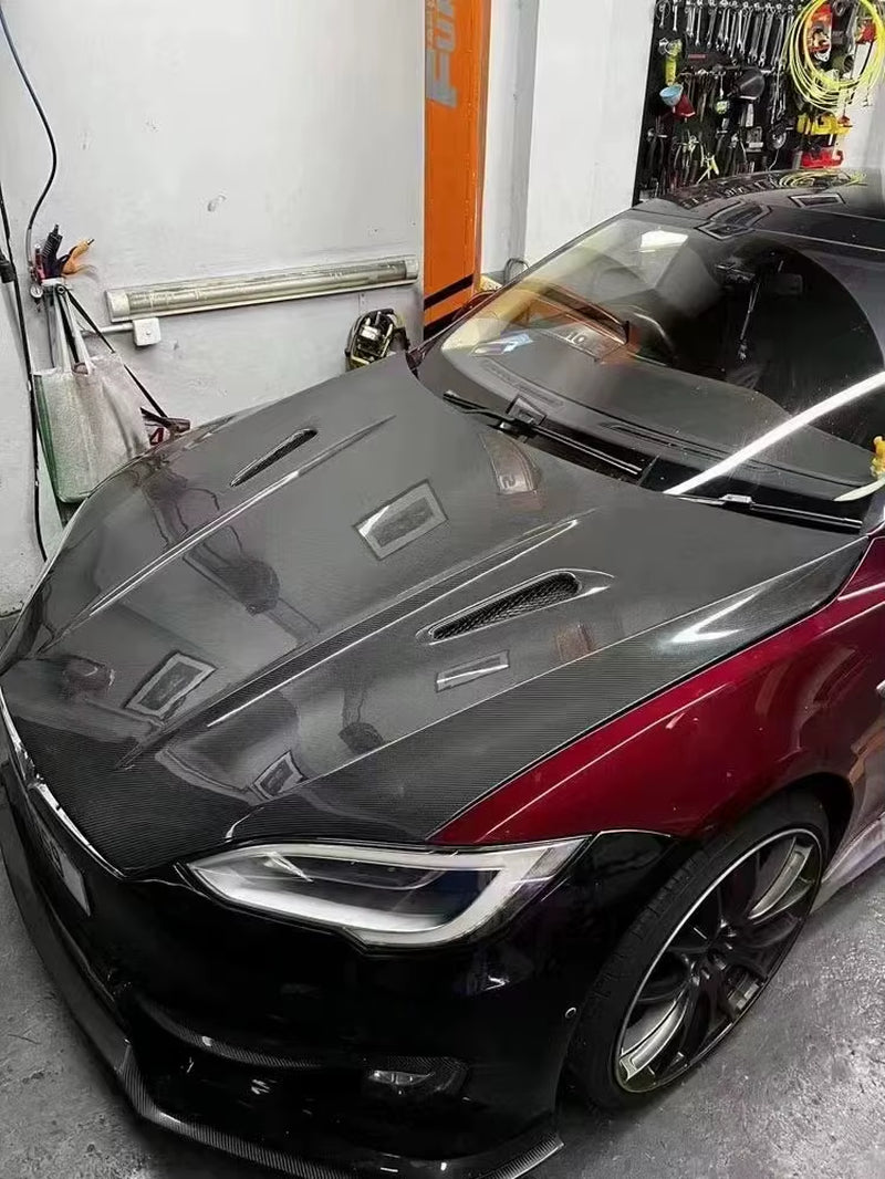 Car Body Kit Auto Parts PD Style for Tesla Model S Carbon Fiber Hood Engine Cover Body Kit