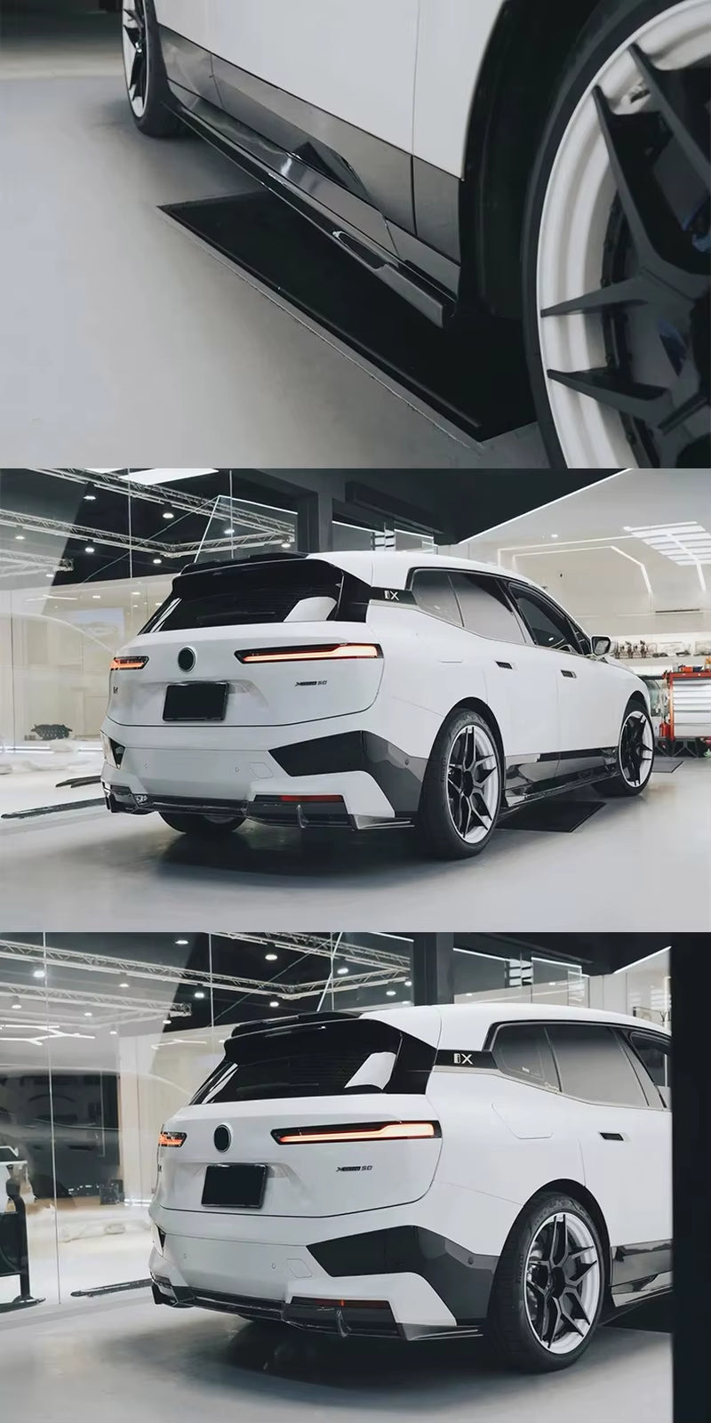 BMW IX FD Style Carbon Fiber Body Kit: Front Lip, Rear Diffuser, Top Wing, and Side Skirts