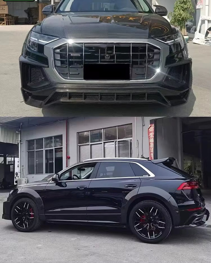Dry Carbon Fiber Body Kit Front Bumper Edge Side Skirt Rear Diffuser Rear Spoiler for Audi Q8 PD Style Body Kit