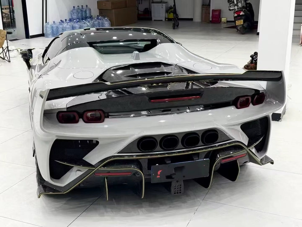 For Ferrari SF90 Upgrade MS Style Dry Carbon Fiber Front and Rear Bumpers Side Skirts Spoiler Hood Body Kit
