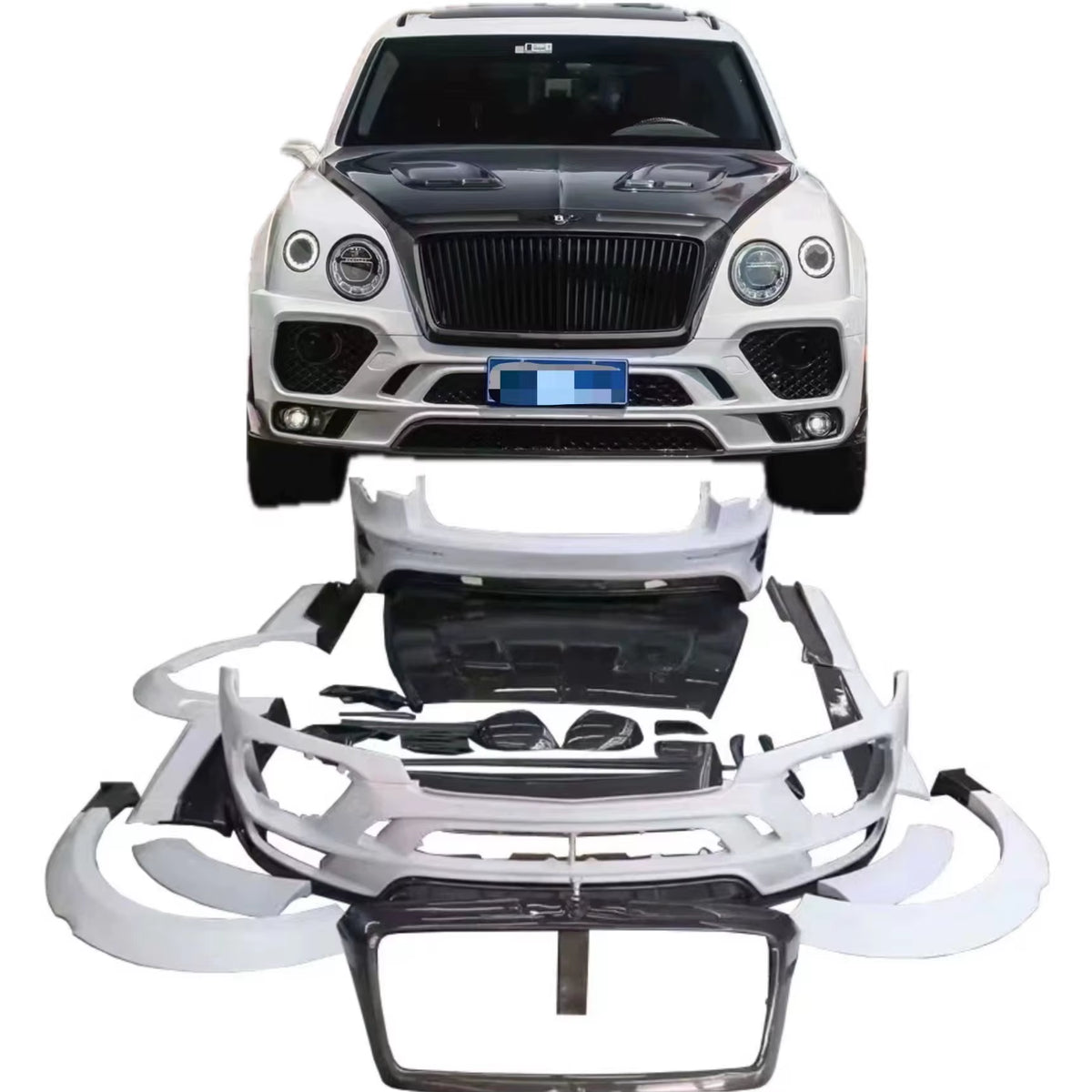 Body Kit M Style for Bentley Bentayga Carbon Fiber Mix Fiberglass Wide Bumper Engine Hood Rear Spoiler