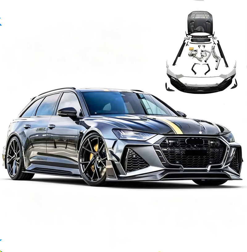 For Audi RS6 C8 Upgrade MS Dry Carbon Fiber Front and Rear Bumpers Side Skirts Rear Diffuser Spoiler Hood Wide Body Kit
