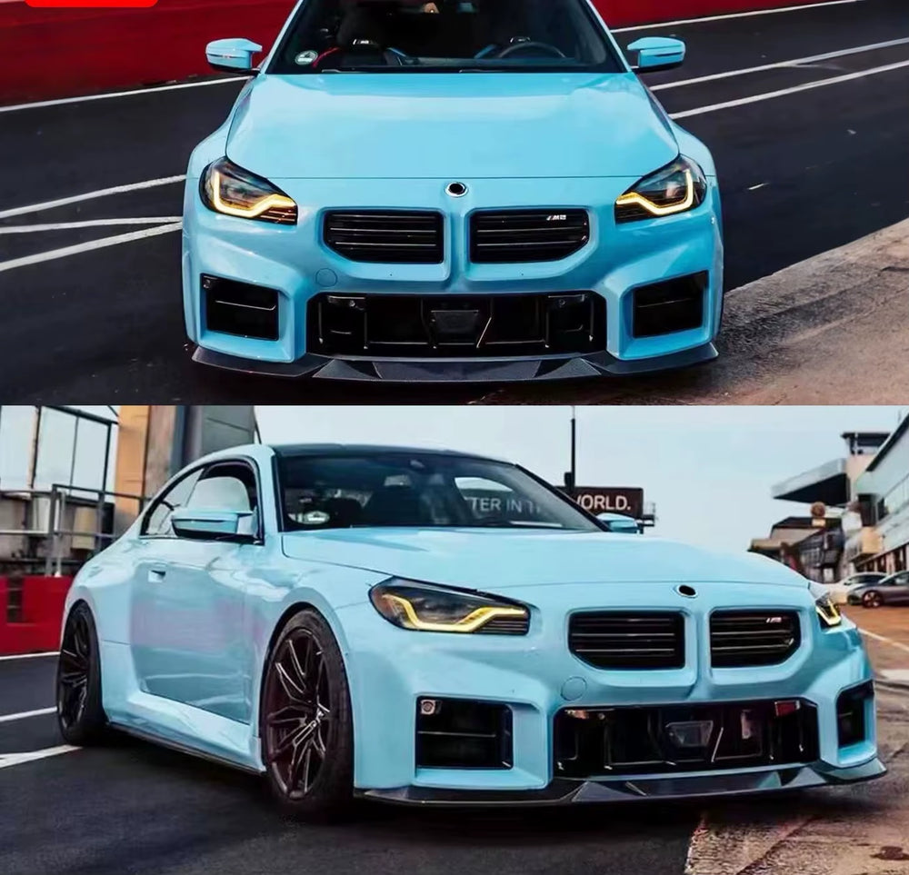 For BMW M2 G87 Upgrade R44 Style Dry Carbon Fiber Front Lip Rear Lip Side Skirt Rear Wrap Angle Rear Spoiler Body Kit