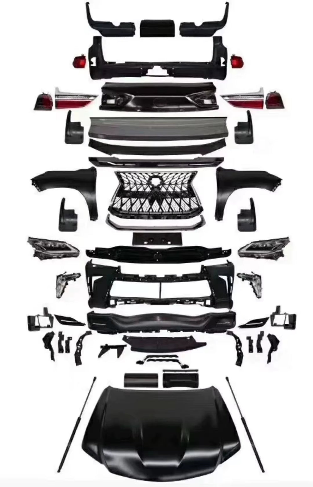 Car Bumpers for Lexus LX570 2008-2015 Upgrade 2020 Bodykit Front and Rear Bumper Grills Headlights Taillights