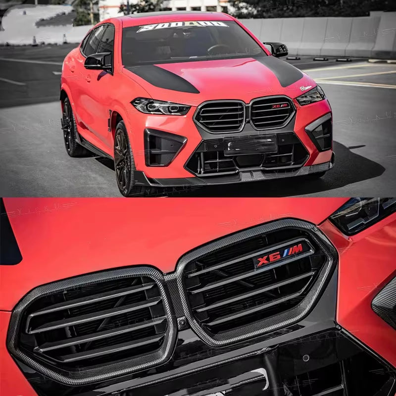 SQ Style Dry Carbon Fiber Body Kit for BMW X6M F96 2023+ Front Bumper Lip Grille Hood Spoiler Diffuser Auto Parts