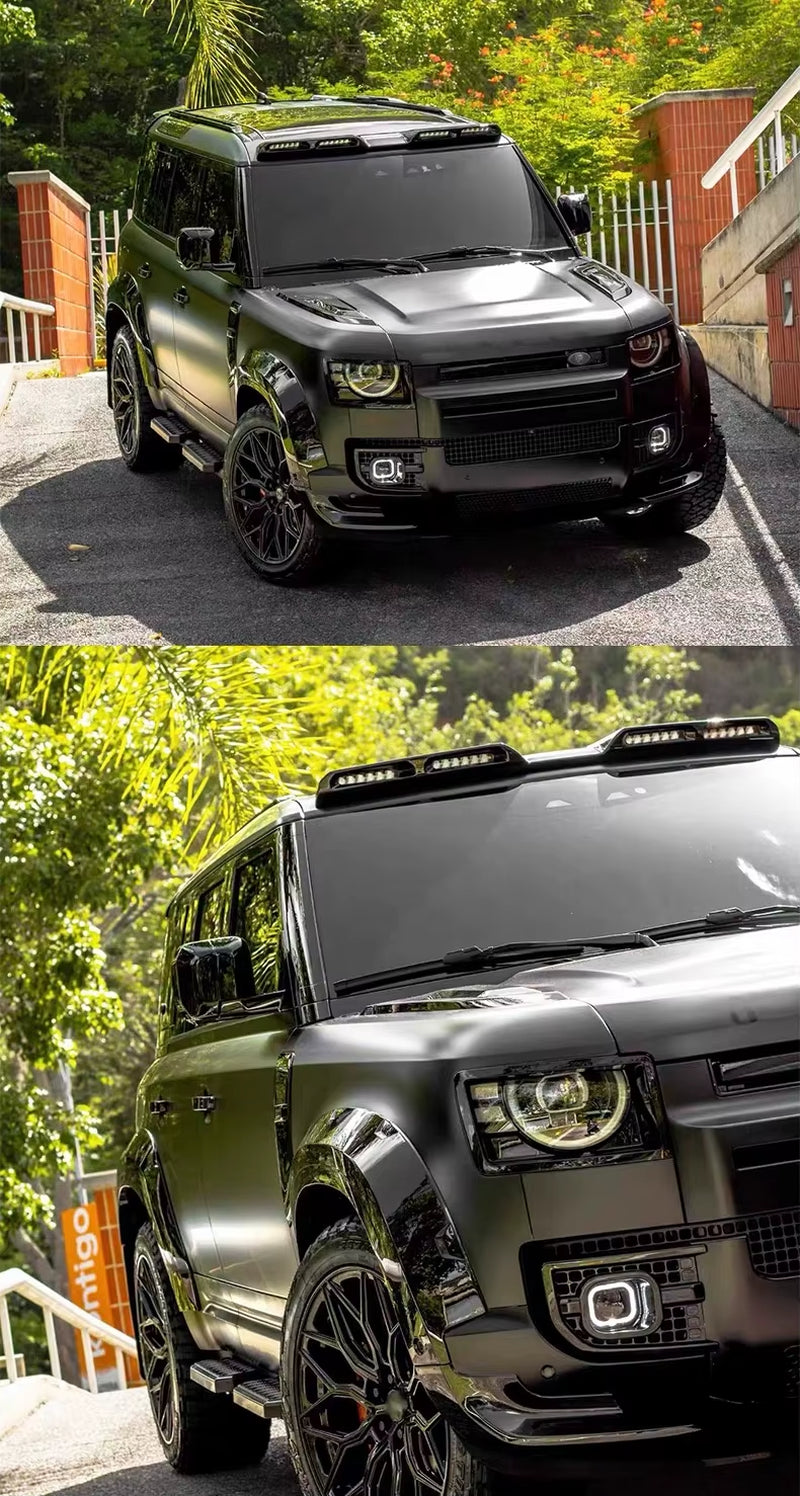 For Land Rover Defender 110 Upgrade UB Style Glossy Black Front Lip, Wheel Arch, Spoiler, Roof Light, Side Skirt, Body Kit