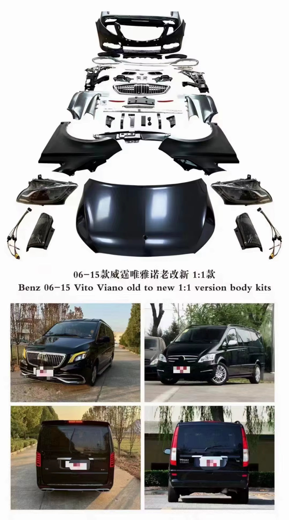 Front and Rear Bumpers for Mercedes Vito Viano 06-15 Maybach Style PP Body Kit Car Bumper