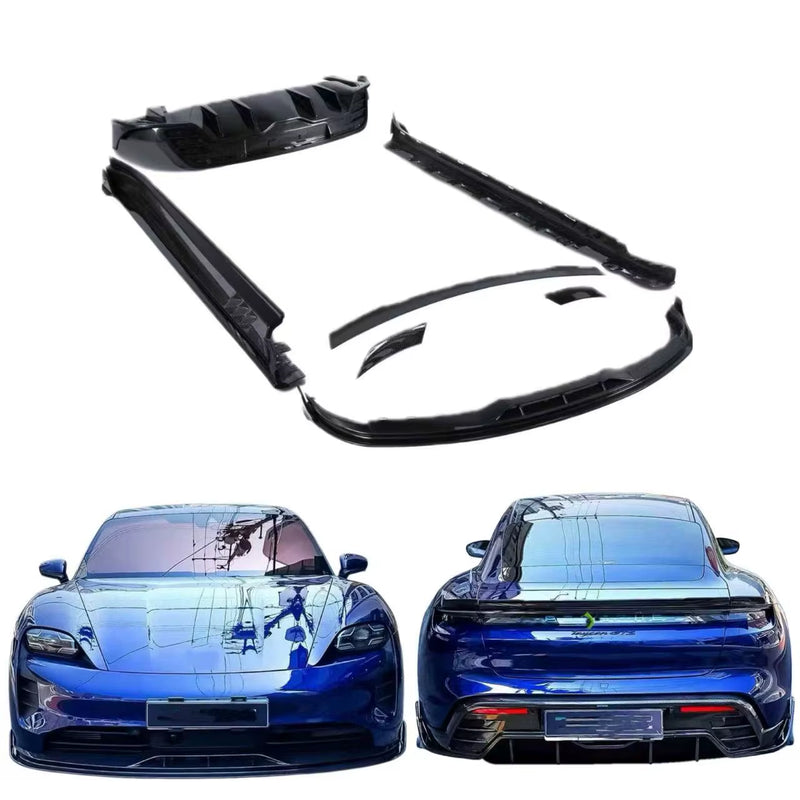 PK Style Carbon Fiber Body Kit for Porsche Taycan Carbon Fiber Front Lip Skirt Rear Diffuser Spoiler Body Kit