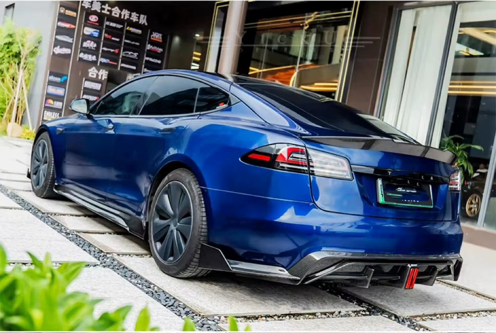 Premium Dry Carbon Fiber Body Kit for Tesla Model S - CT Style Front and Rear Bumper, Rear Diffuser, Spoiler, and Hood Upgrade