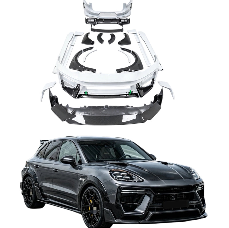 Porsche Cayenne 9Y0 TH Style Dry Carbon Fiber Body Kit: Front Lip, Hood Diffuser, Spoiler, and Widebody Wheel Arch Upgrades