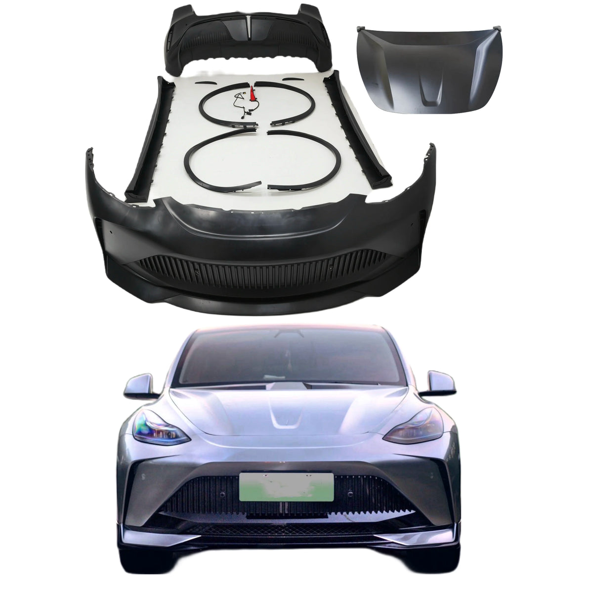 Starship Style High Quality Body Kit for Tesla Model Y Front Bumper Rear Bumper Side Skirts and Hood Spoiler Diffuser