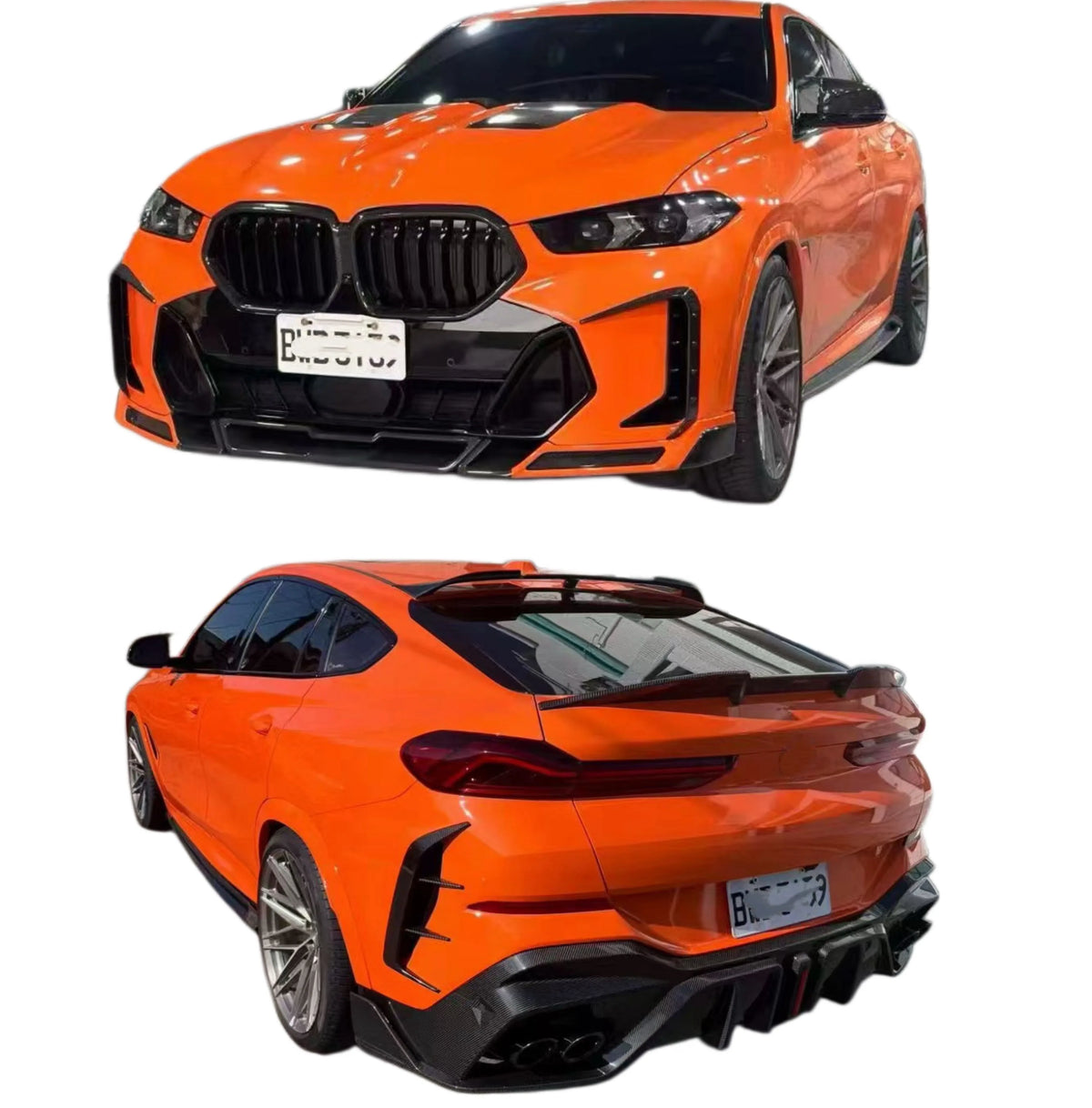 For BMW X6 G06 2024+ Lu Style Carbon Fiber Front Lip Side Skirt Rear Diffuser Spoiler Hood Body Kit