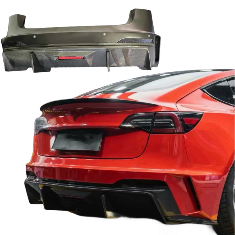 Robt Style Carbon Fiber Body Kit for Tesla Model 3 Rear Bumper Spoiler Diffuser