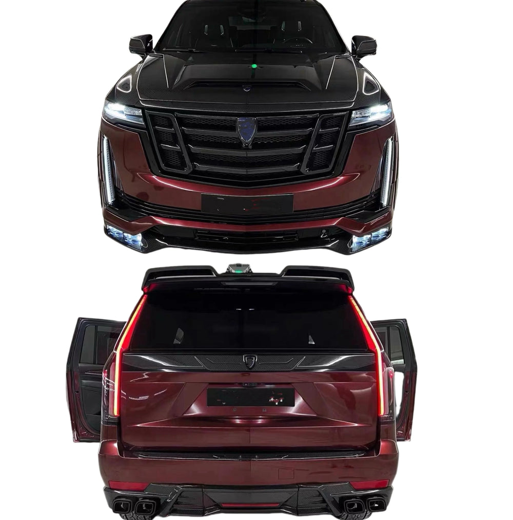 For Cadillac Escalade 2020-2025 Carbon Fiber Rear Bumper Diffuser Body Kit Front Lip Spoiler Hood Grill Wide