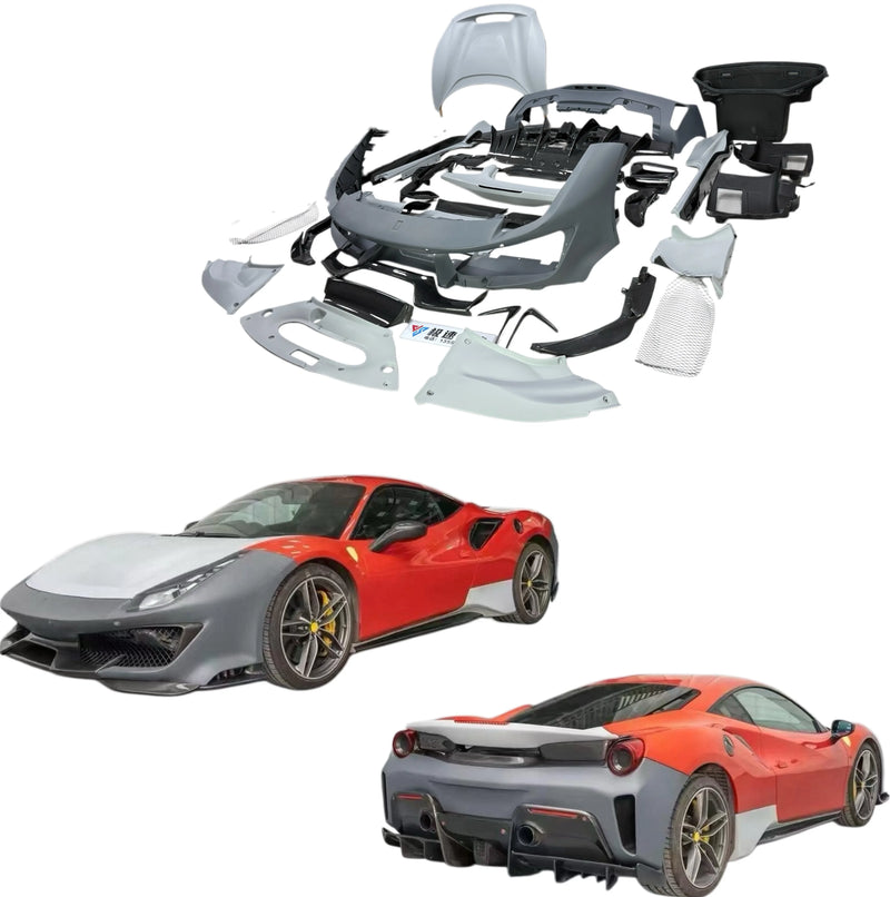 Pista Style Body Kit for Ferrari 488 Gtb/Spider Front and Rear Bumper Pp+ Carbon Fiber Pista Body Kit Side Skirts Spoiler