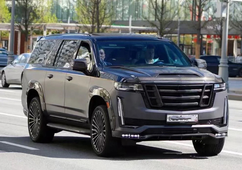 Kit carrosserie large en fibre de carbone pour Cadillac Escalade, avec lame, diffuseur, aileron et grille de capot