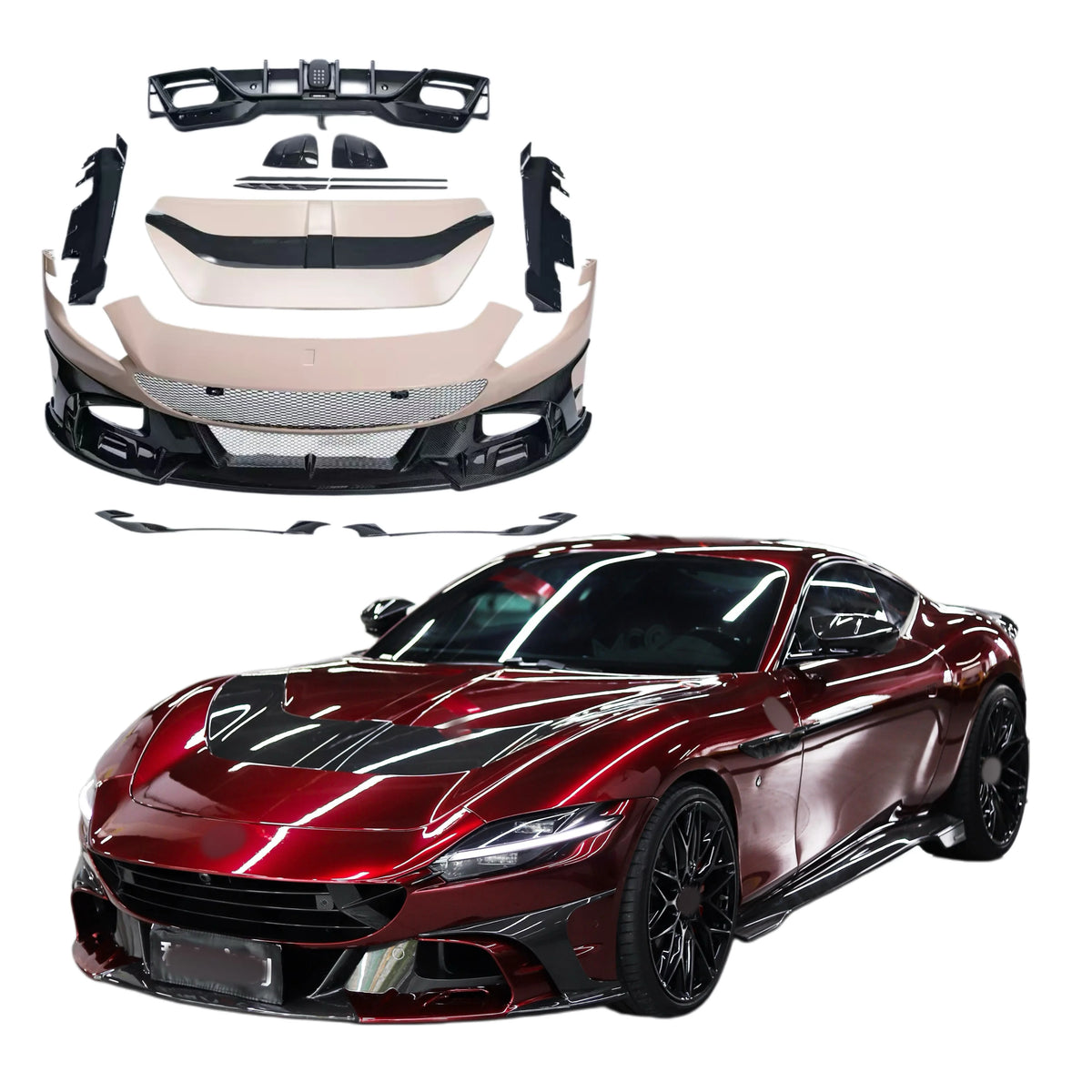 Dry Carbon Fiber MSY Style Body Kit for Roma Front Rear Bumper Lip Side Skirts Hood Upgrade Aero Kit Parts