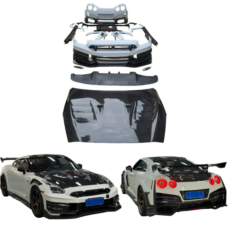 For Nissan GTR R35 Upgrade 2024 Top Secrt Style Carbon Fiber Front Rear Bumper Spoiler Engine Cover Side Skirts for GTR R35