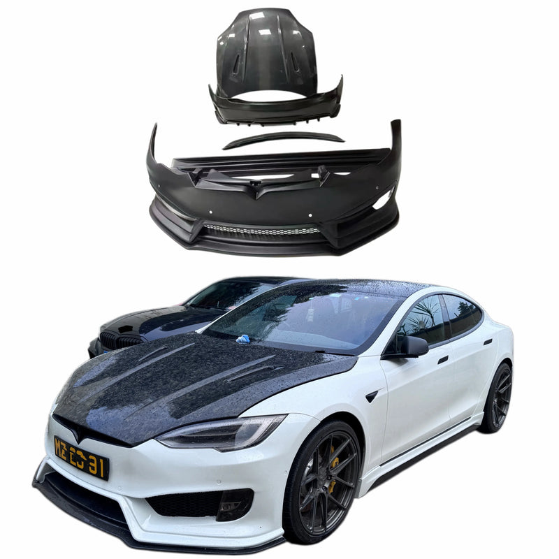 PD Style Front and Rear Bumpers Hood Diffuser Spoiler Bodykit Abs Material for Tesla Model S Body Kit