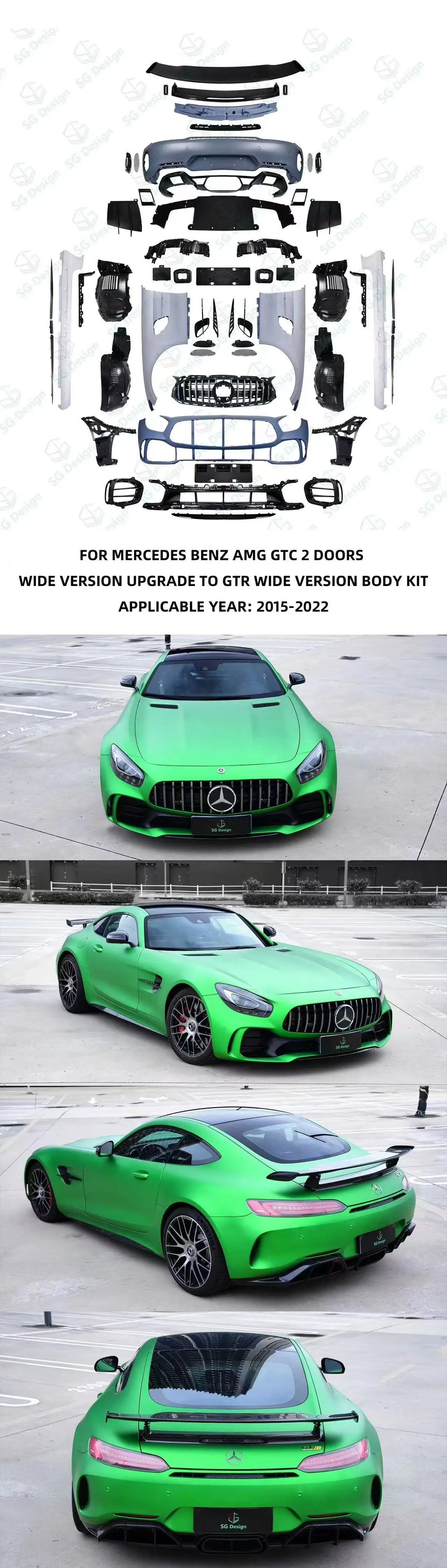AMG GTR Style Dry Carbon Fiber + PP Plastic Car Bumpers 1:1 Wide Body Kit for Mercedes Benz AMG GT GTC GTS Front and Rear Bumper