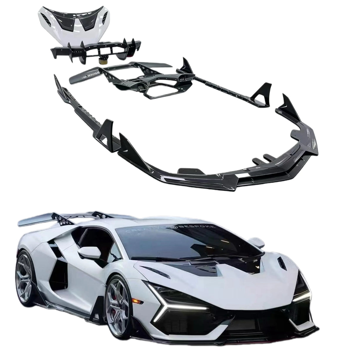 High-Quality Dry Carbon Fiber Body Kit for Lamborghini Revuelto Upgrade Du-Ke Style Front Lip Side Skirts Rear Diffuser Spoiler