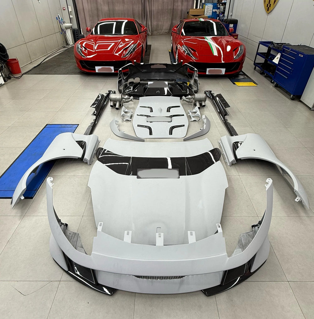 For Ferrari 812 Upgrade Competizione Dry Carbon Fiber Front and Rear Bumper Side Skirts Fender Hood Wide Body Kit
