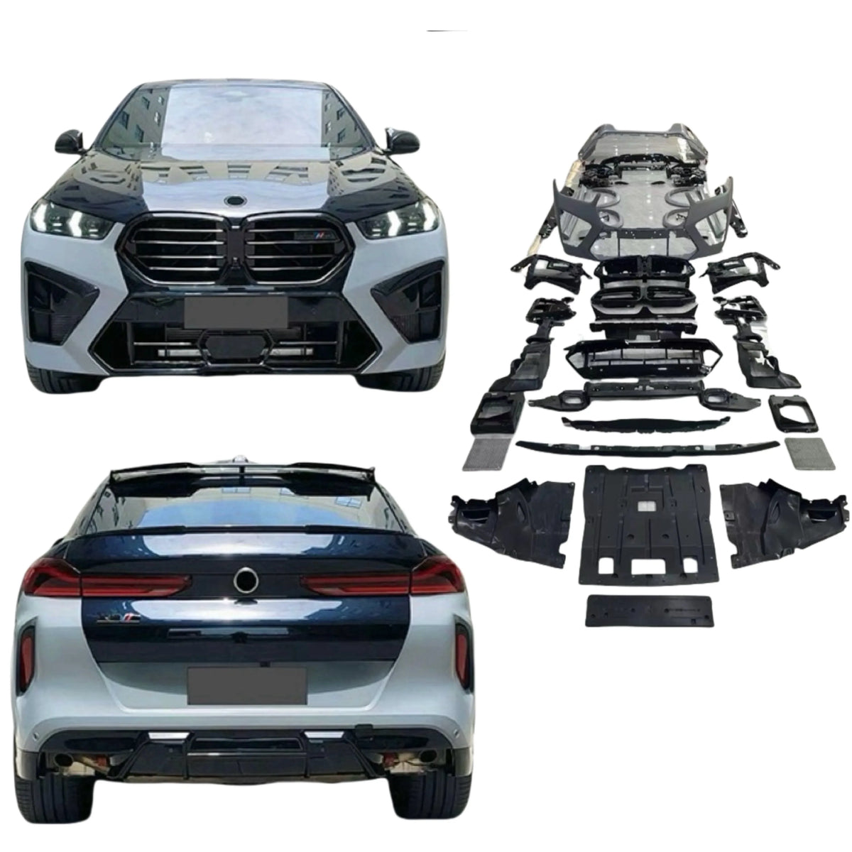 Upgrade 2024 X6M Style Body Kit for BMW X6 G06 Front and Rear Bumper Diffuser Spoiler Hood.