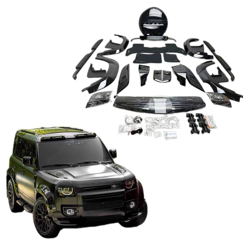 For Land Rover Defender 110 Upgrade UB Style Glossy Black Front Lip, Wheel Arch, Spoiler, Roof Light, Side Skirt, Body Kit