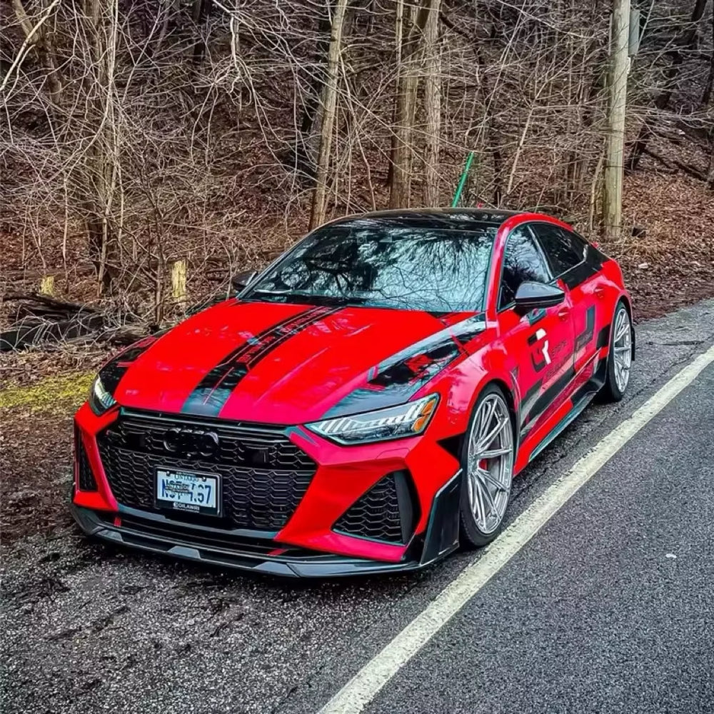 For Audi RS7 A-E Style Carbon Fiber Front Lip Side Skirt Rear Lip Audi RS6 Spoiler Exterior Body Kit