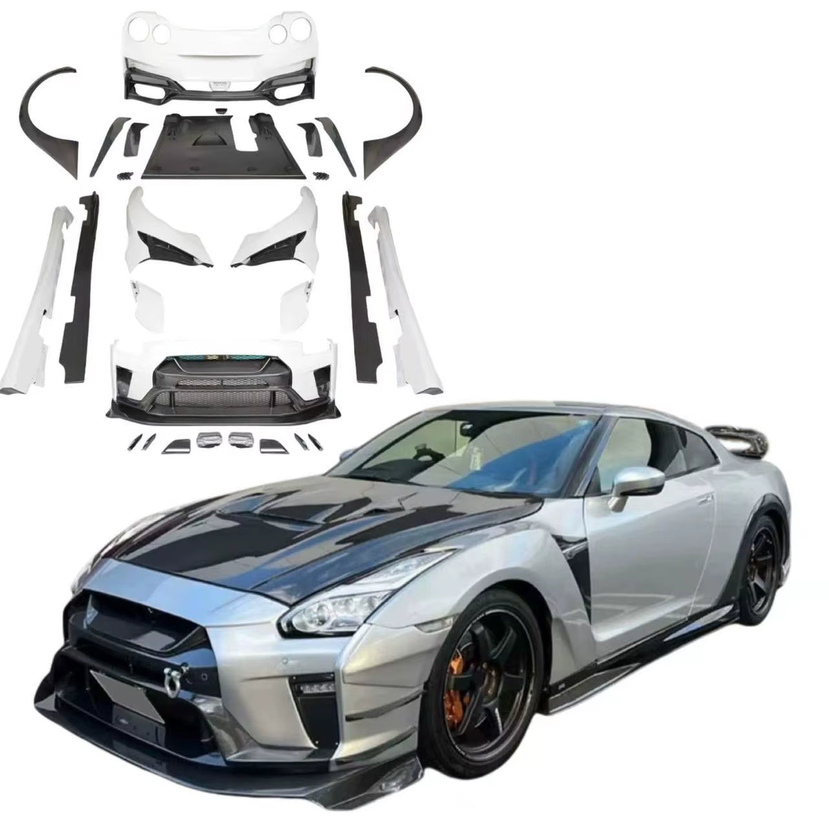 Vars Style Body Kit for Nissa GTR R35 Front Bumper Rear Bumper Side Skris Hood and Wing Spoiler Bumper Wide Body Kit
