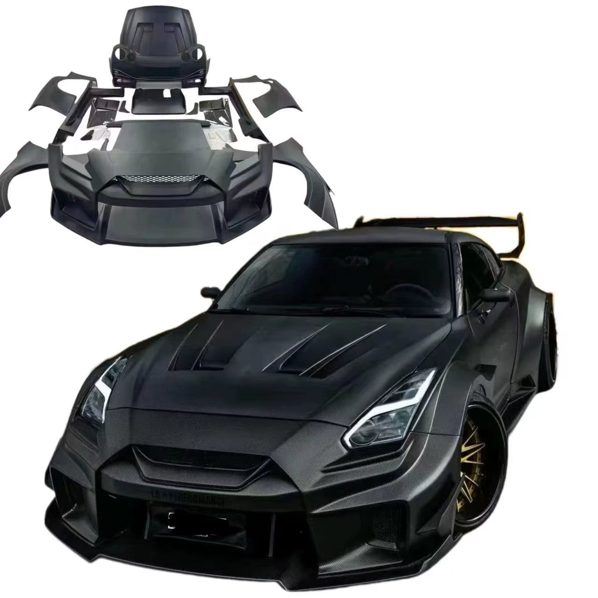 Wide Body Kit for Nissan GTR R35 Upgrade LB V3 Style Front Bumper Side Skirt Engine Hood Rear Bumper Spoiler