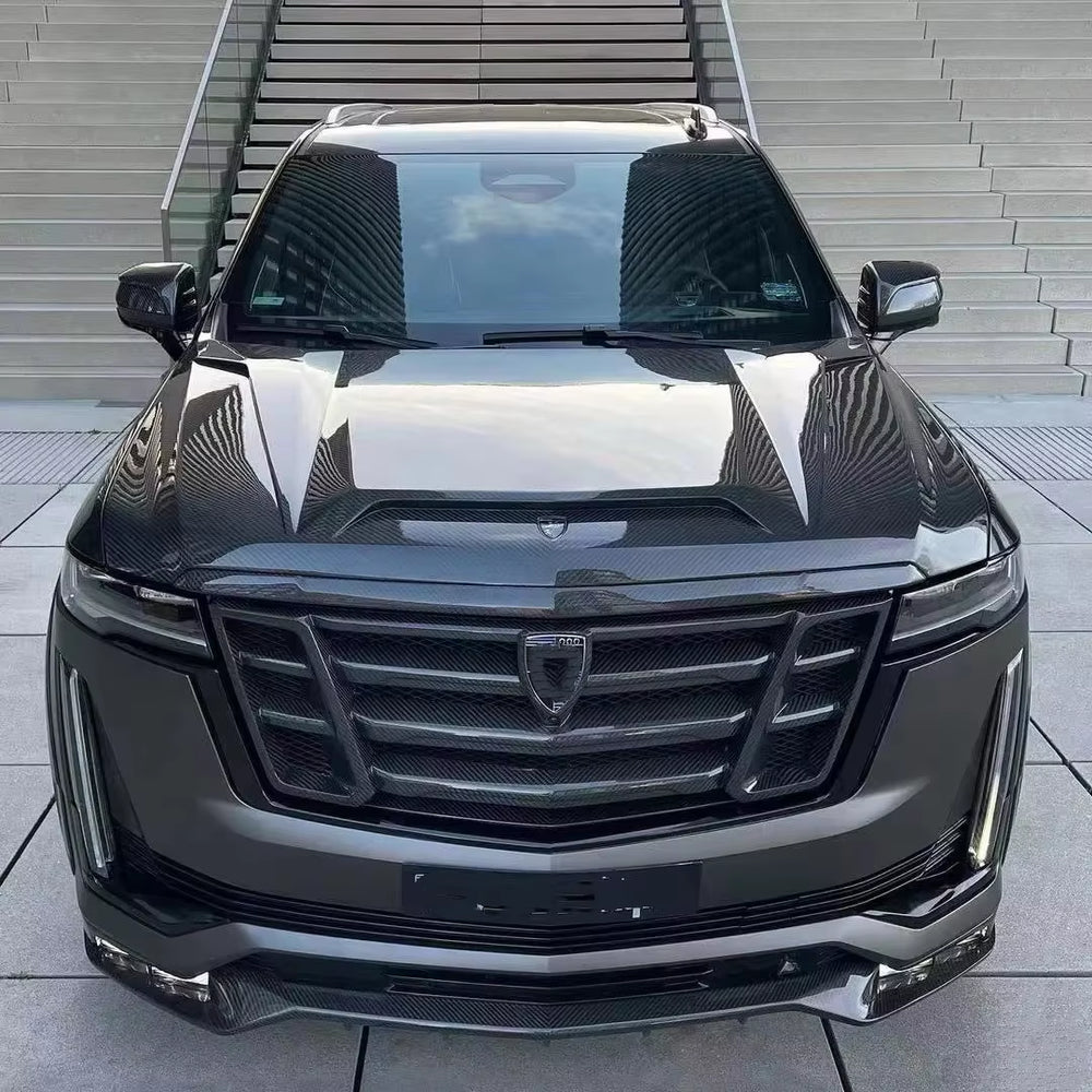 LD Style Carbon Fiber Wide Body Kit for Cadillac Escalade 2020-2025 Front Spoiler Lip Rear Diffuser Hood Grill