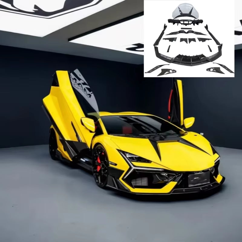 Upgrade Facelift MSY Style Carbon Fiber Front Lip Skirt Rear Diffuser Spoiler Hood Body Kit for Lamborghini Revuelto