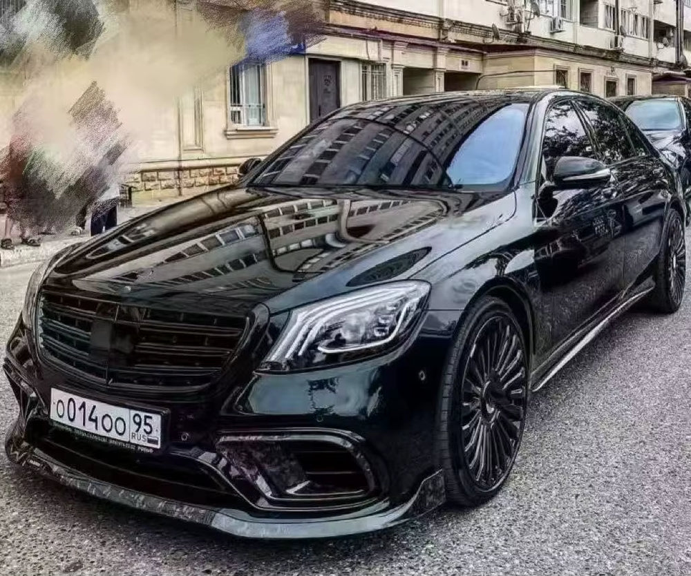 For Mercedes-Benz S-Class W222 S63 S65 Brbs Style Carbon Fiber Front Lip Tuyere Rear Diffuser Spoiler Body Kit